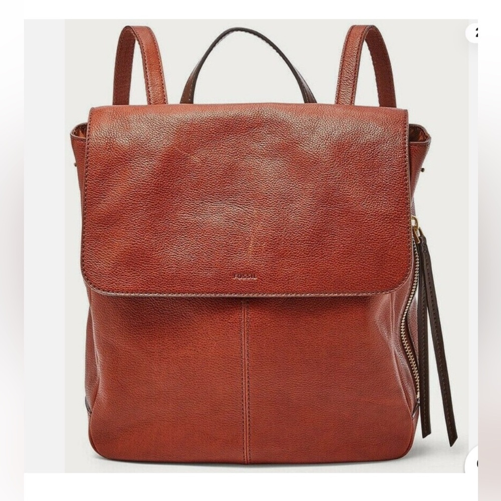 Brown leather fossil backpack